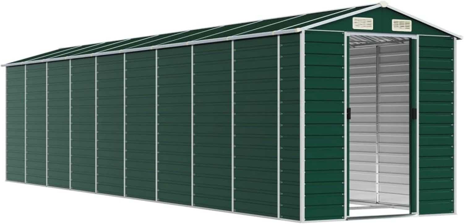 Abri de jardin - vert acier galvanisé 191x810x198 cm - rangement outils