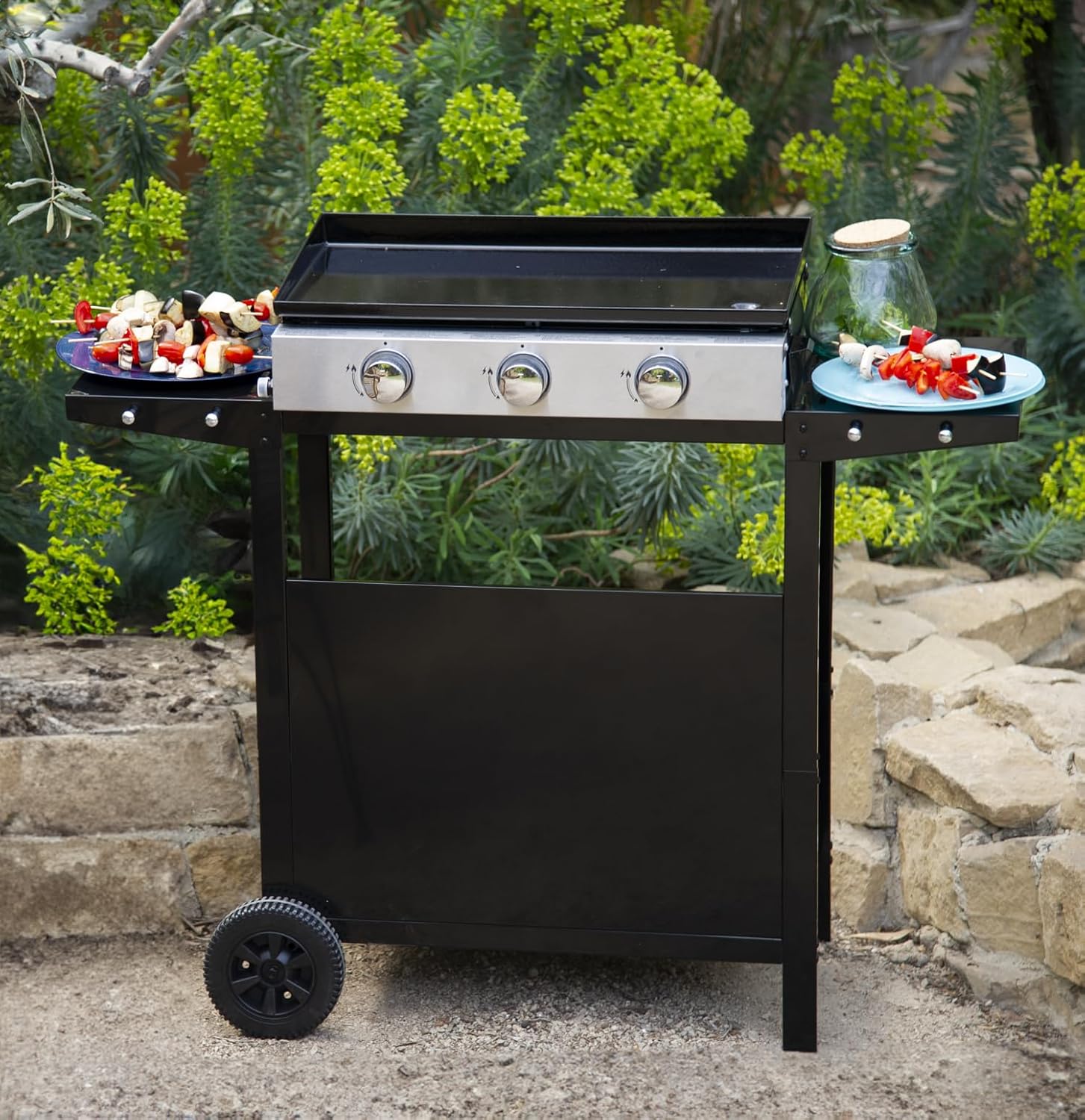 karaca-alisveris - Plancha Mérida sur chariot 3 brûleurs 6kW 74x33 cm