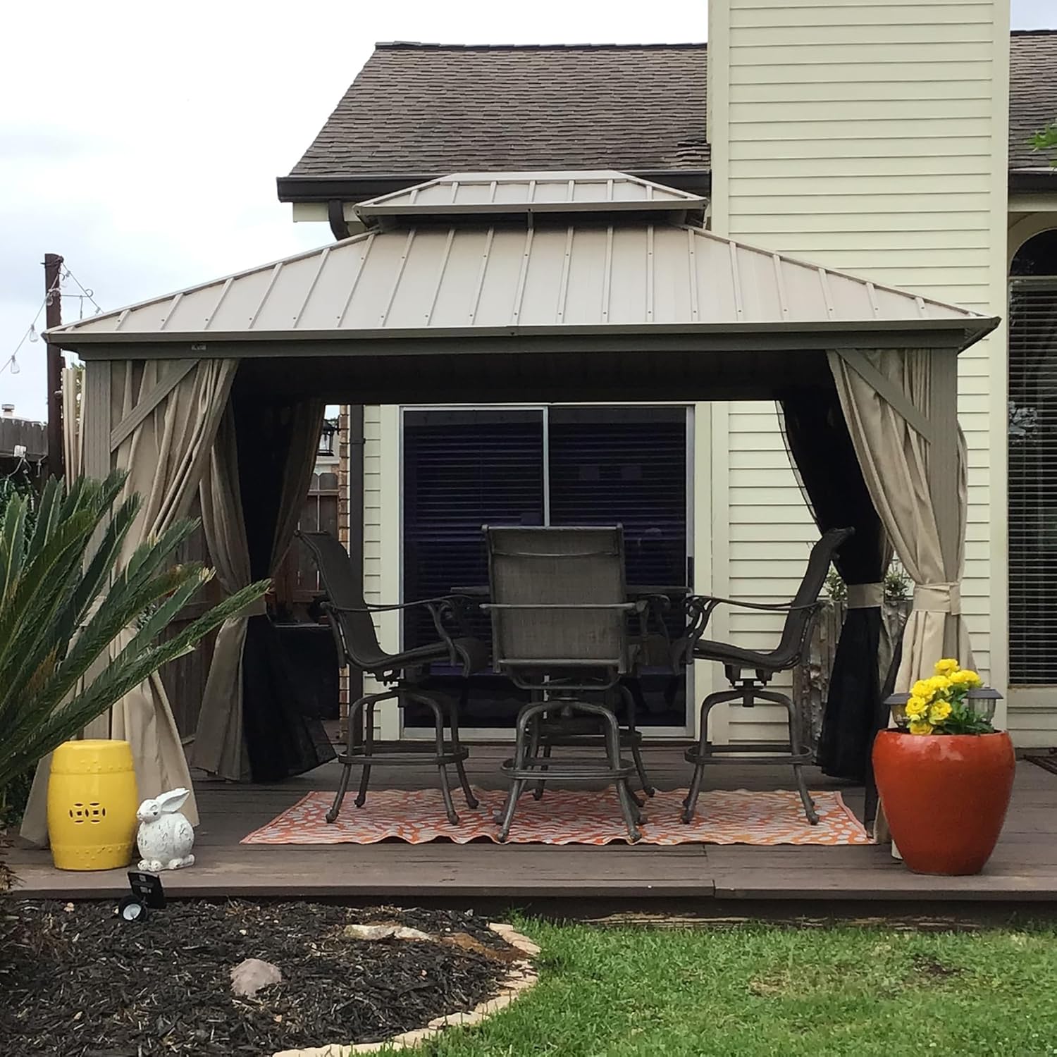 karaca-alisveris - pergola aluminium - 3,65x3m - double toit, moustiquaire, rideaux