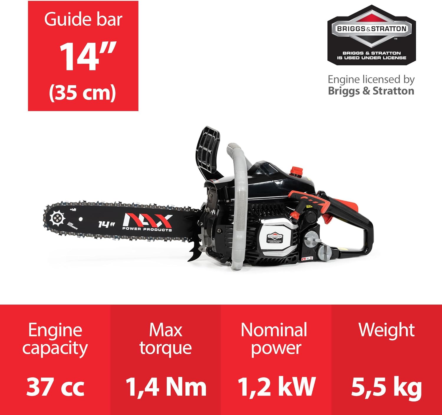 NAX POWER PRODUCTS - tronçonneuse 37 cm3, 1,2 kW, guide 35 cm, 200C