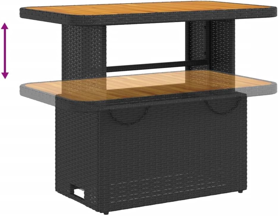 Table de jardin - 90x55x71 cm - résine tressée, bois acacia