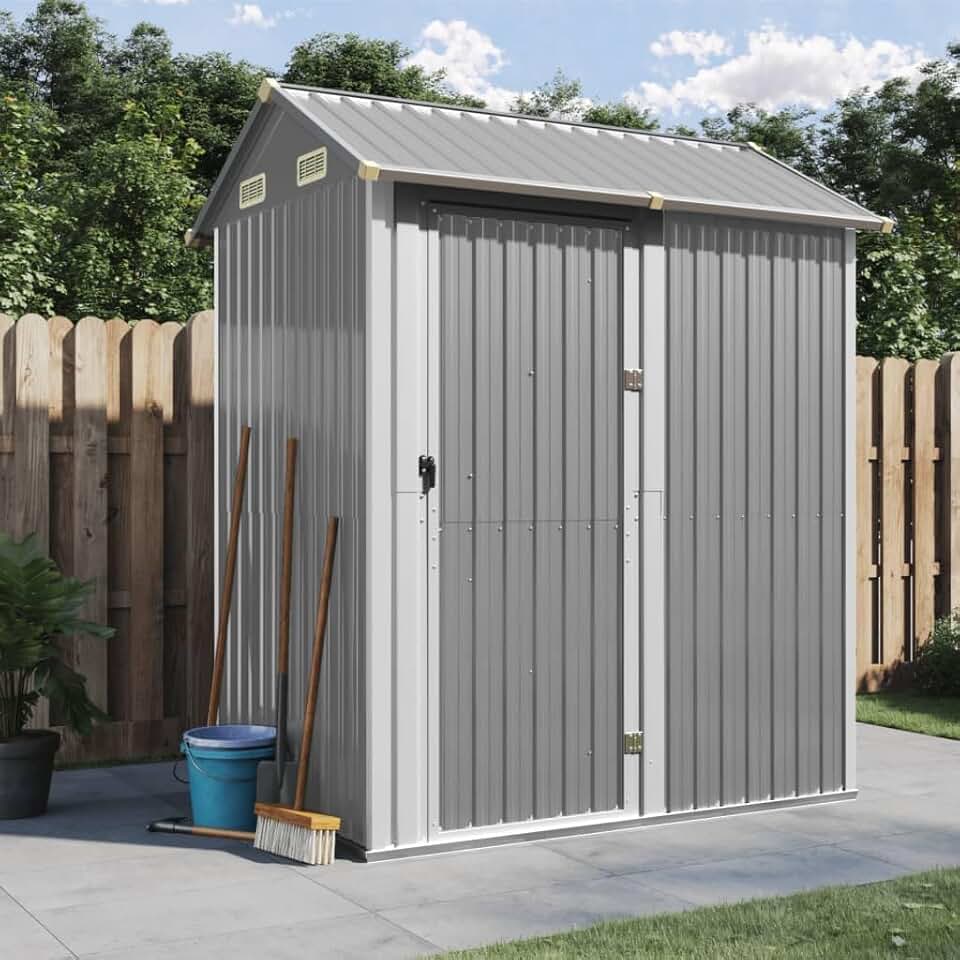 karaca-alisveris - abri de jardin gris clair - 192x152,5x237 cm - acier galvanisé, rangement outils - karaca-alisveris