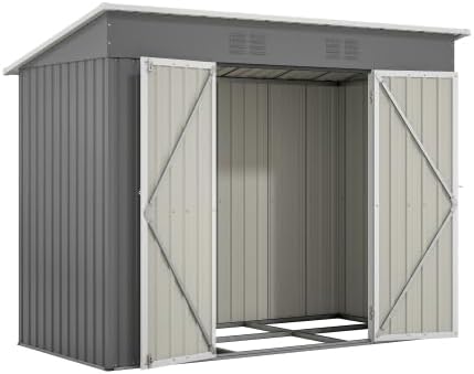 Abri de jardin en métal 229x111 cm – Gris, résistant aux intempéries avec cadre de fondation et porte verrouillable, pour vélos et outils, remise 8x4 pi