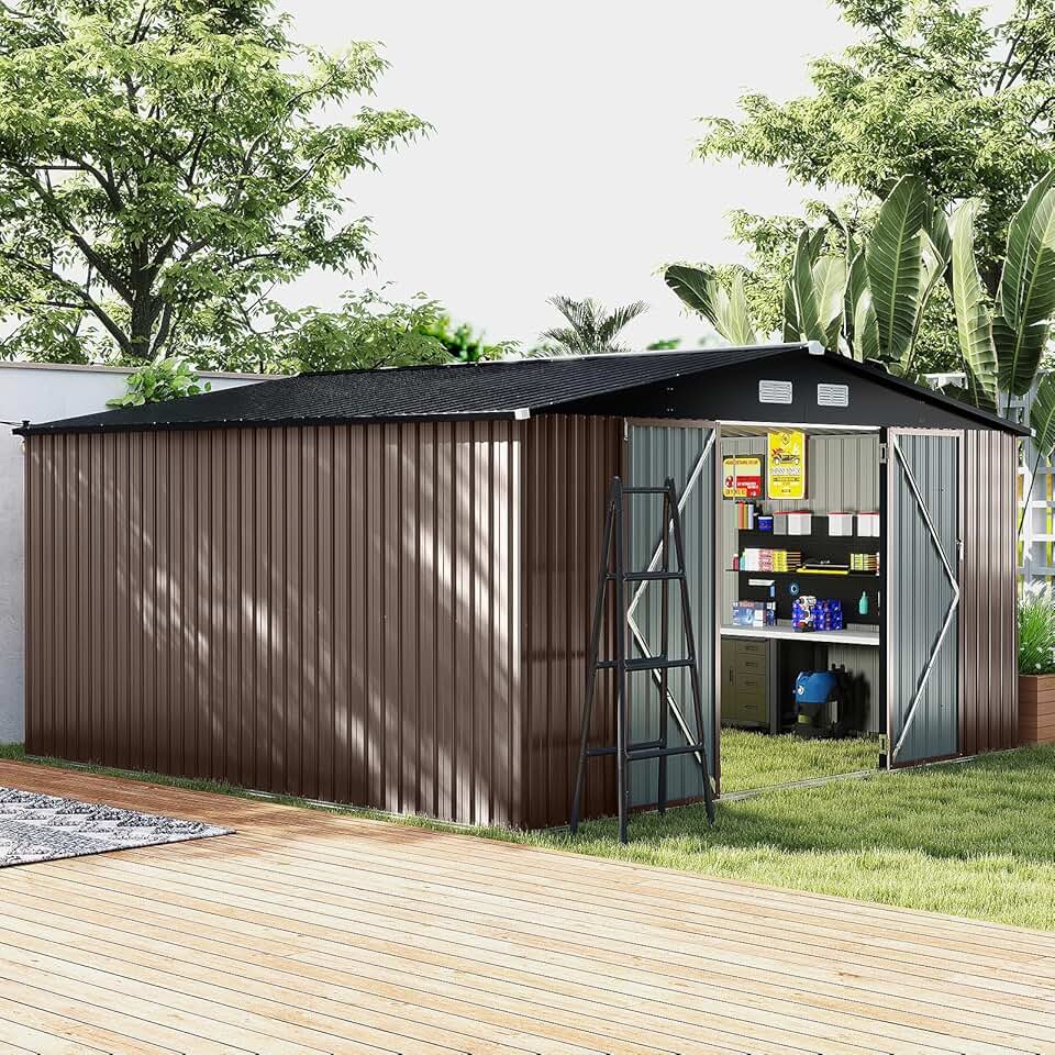 karaca-alisveris - abri de jardin métal, 12m², toit double pente, double porte, 4 aérations