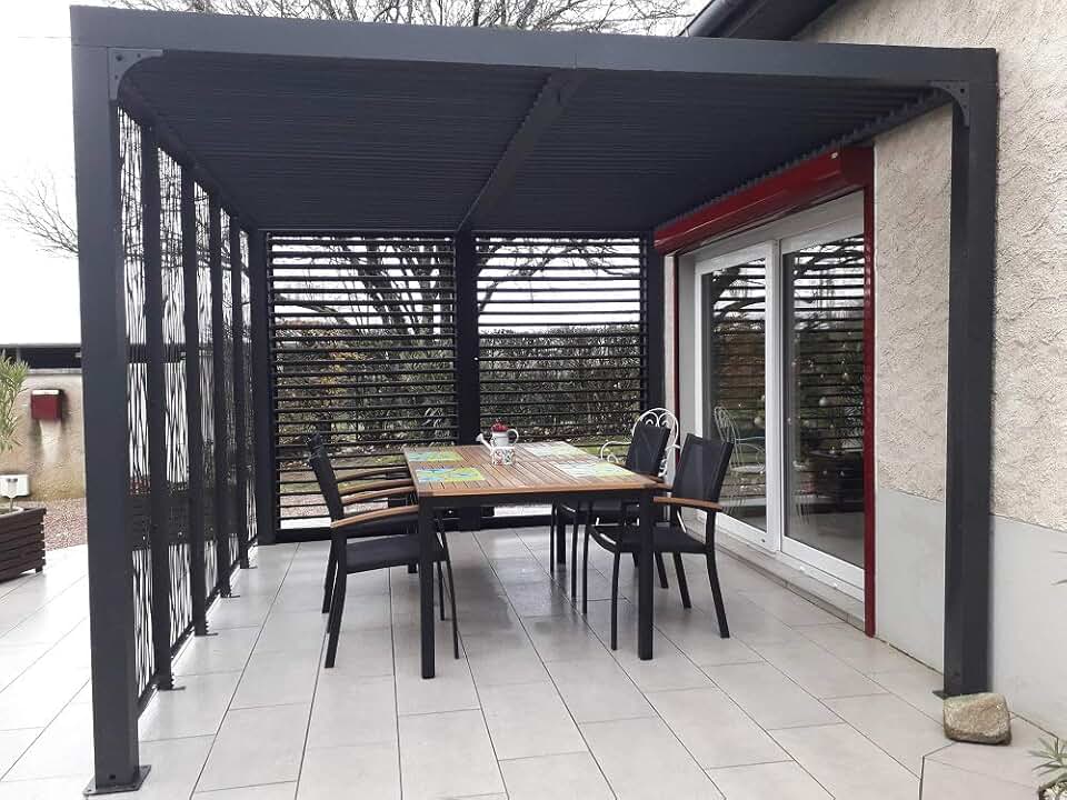 Habrita - Foresta série PER 36M30V BI - 3,6x3m - alu, panneaux moucharabieh, lames mobiles, gris - PER 36M30V BI