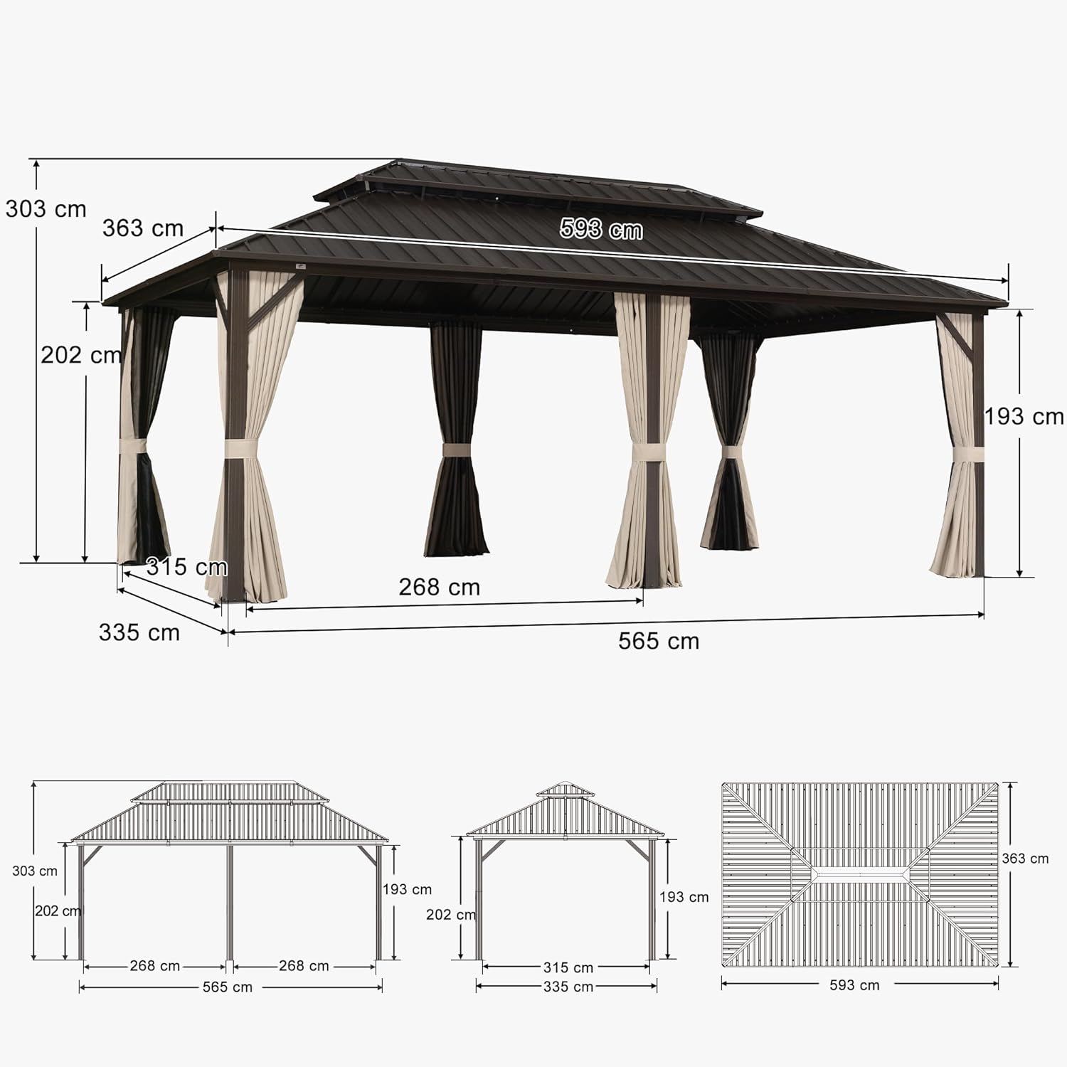 karaca-alisveris - Pergola Jardin Double Toit 6x3,65m, alu, moustiquaire