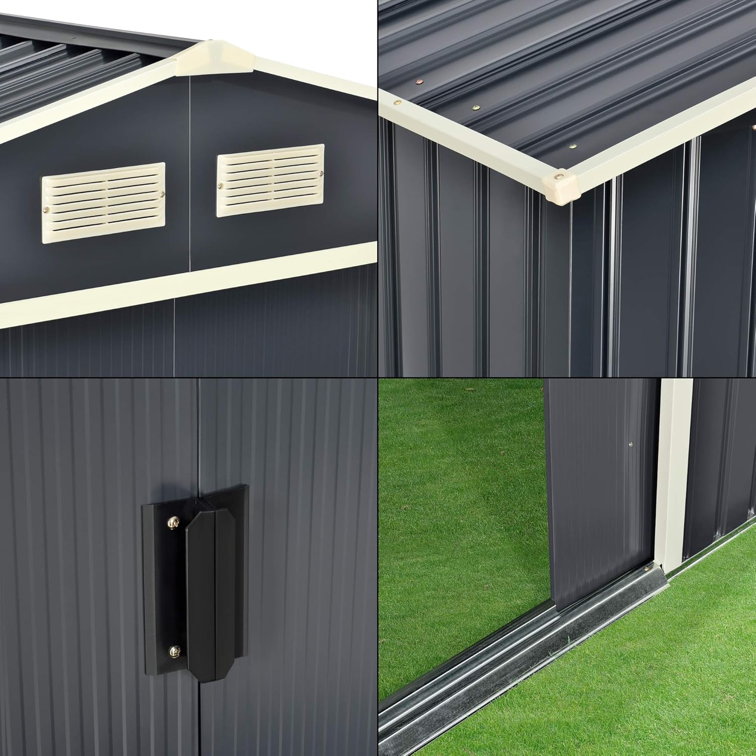 karaca-alisveris Abri de Jardin 15 m³ Robuste Cabane de Stockage Extérieur Cabane à Outils Toit à Pignon Tôles en Acier Galvanisées Gris Foncé