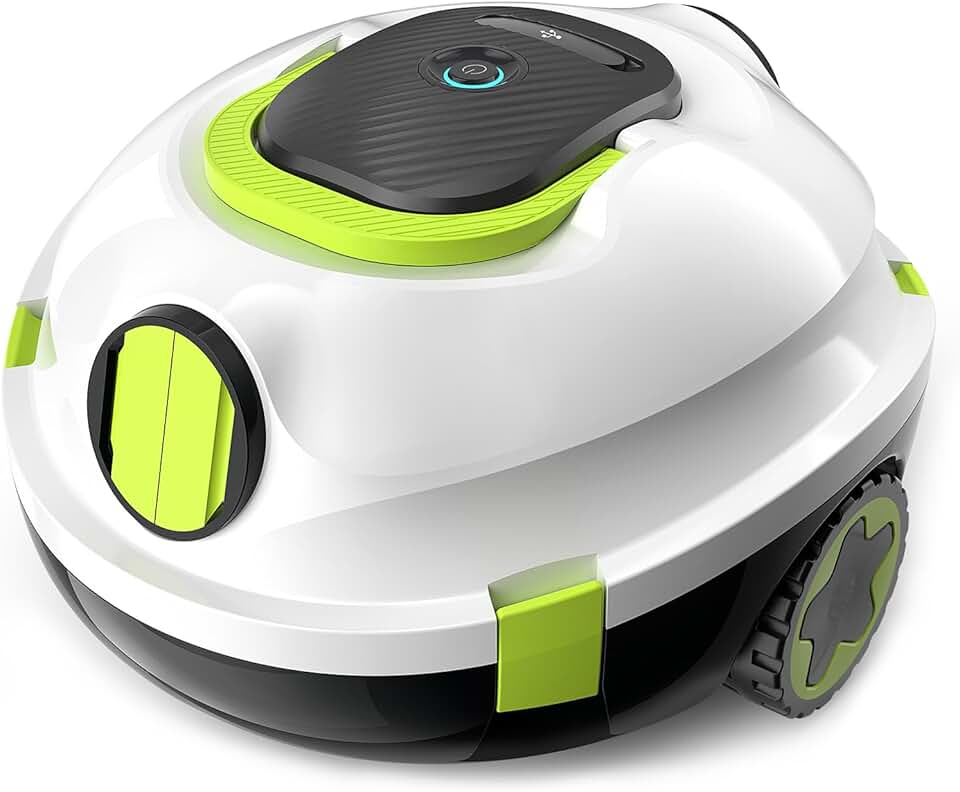 karaca-alisveris Robot de Piscine sans Fil, aspirateur de Piscine Automatique, 120 Minutes d'autonomie, stationnement Automatique, léger, Puissant Robot pour Piscine Hors-Sol/enterrée jusqu'à 110 ㎡(blancvert)