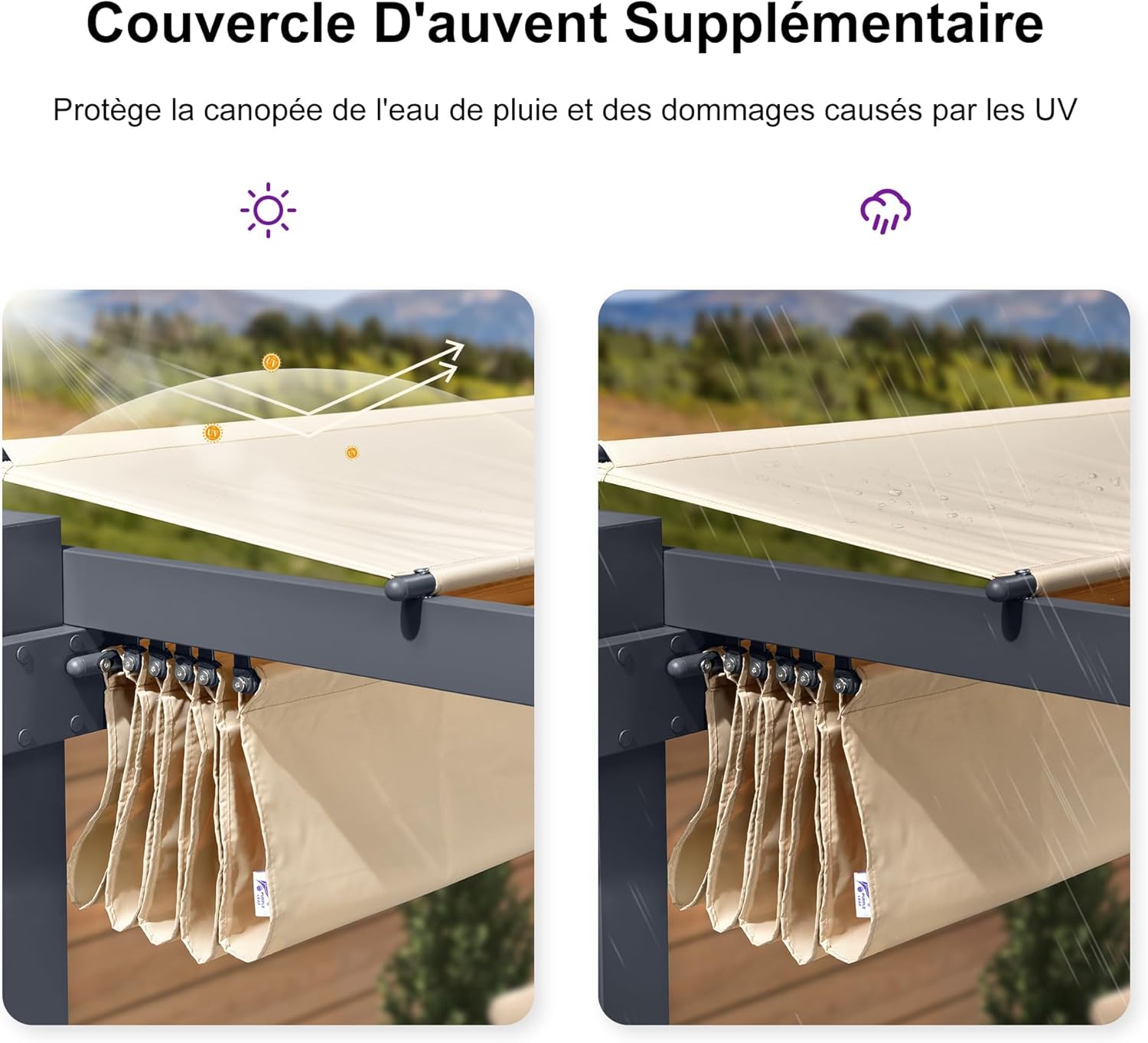 karaca-alisveris - pergola aluminium - 4x3m - rideau, toit rétractable, kaki