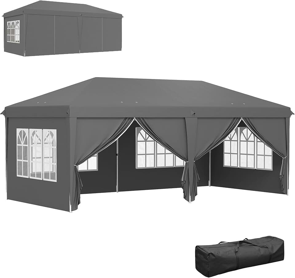 karaca-alisveris - Tonnelle pliable 3x6m acier renforcé, côtés amovibles, gris