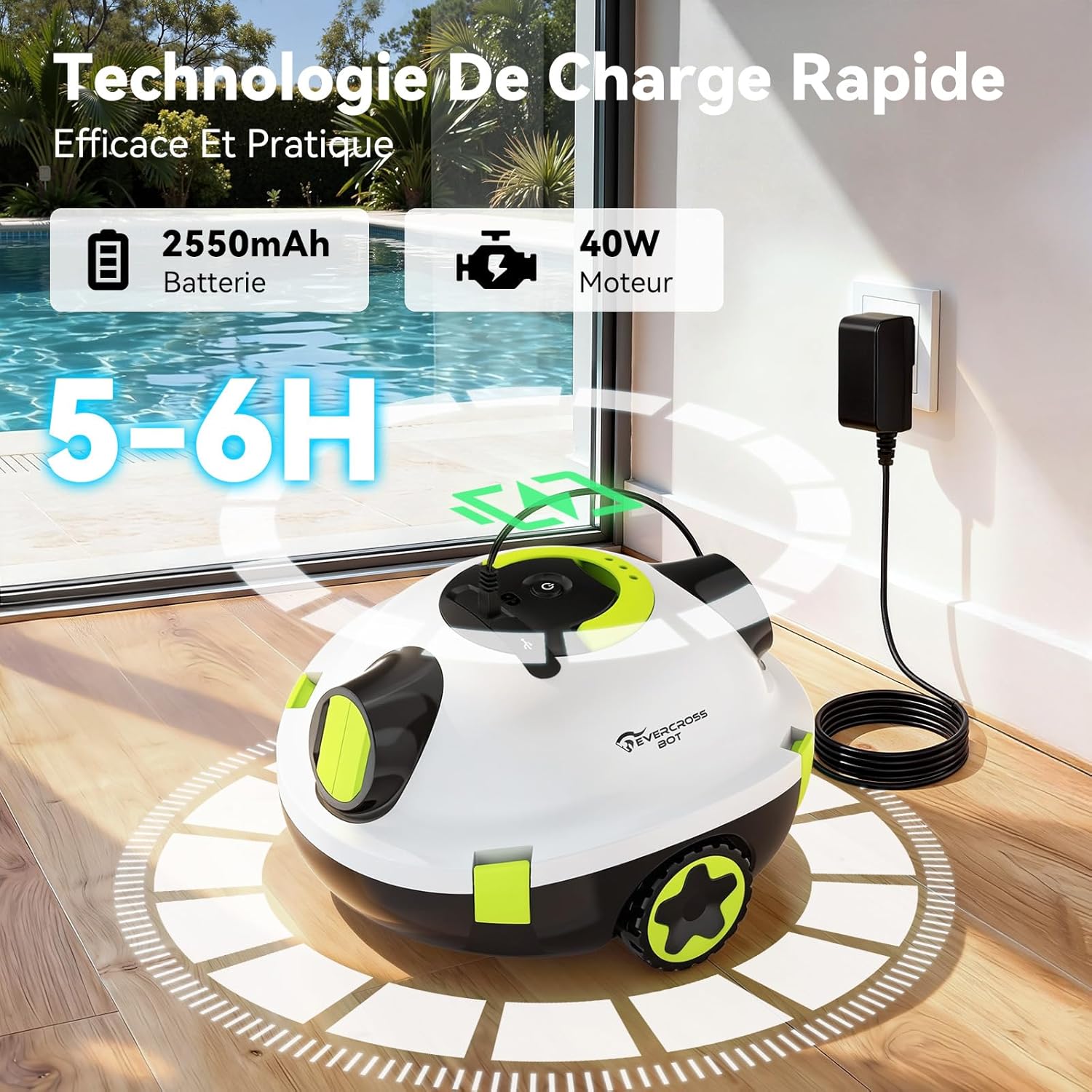 Y10 Robot Piscine, Robot Piscine sans Fil pour Le Nettoyage des Sols, Robot pour Piscines Hors Sol 100Min &120㎡, Stationnement Automatique, Robot Aspirateur Piscine Filtre 180μm (Blanc)