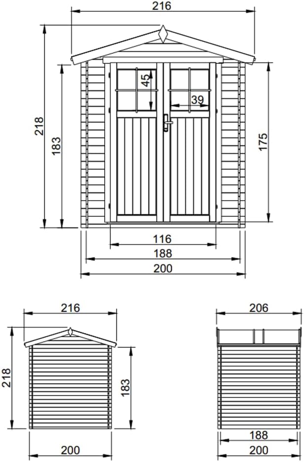 Abri de Jardin en Bois avec Sol TRAITÉ Porte verrouillable de Haute qualité - Stockage extérieur I216xL206xH218 cm/ 3.53 m2 - Toit imperméable, fenêtres karaca-alisveris M343F+M343G
