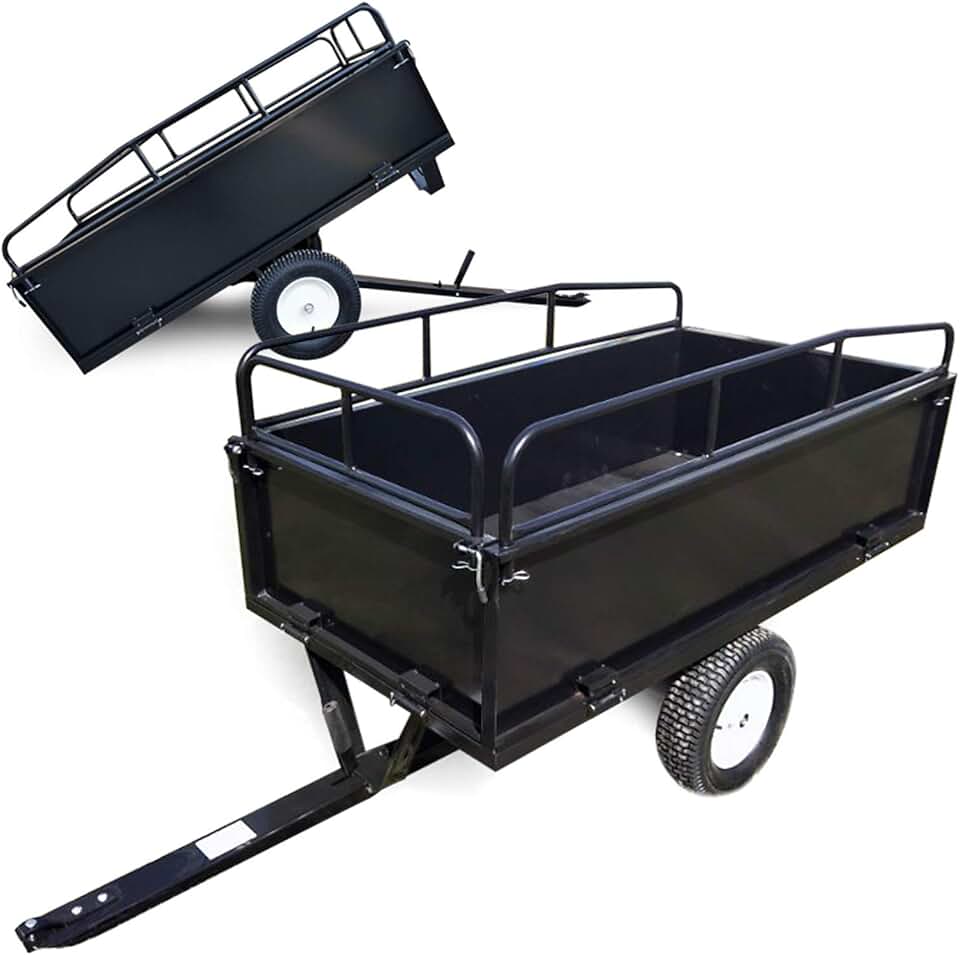 karaca-alisveris Remorque basculante sur pneus – 200 x 78 x 94,5 cm – avec Main Courante et Parois Amovibles – Dispositif d’attelage Universel – Jardinage, Transport