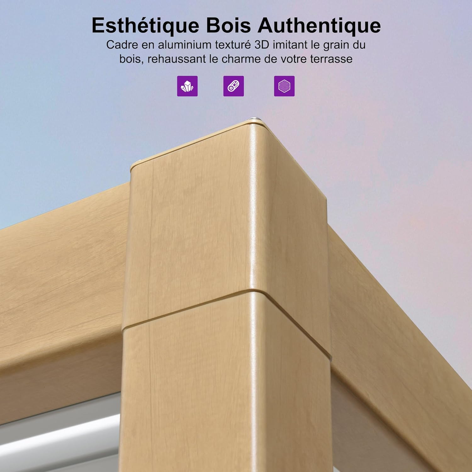 karaca-alisveris - Pergola effet bois - 3.5x6.35m - LED, lames orientables, étanche
