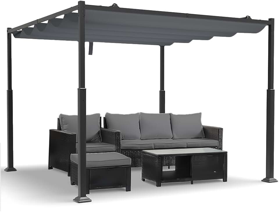 karaca-alisveris - Pergola rétractable 3x3m - métal, toile polyester haute densité