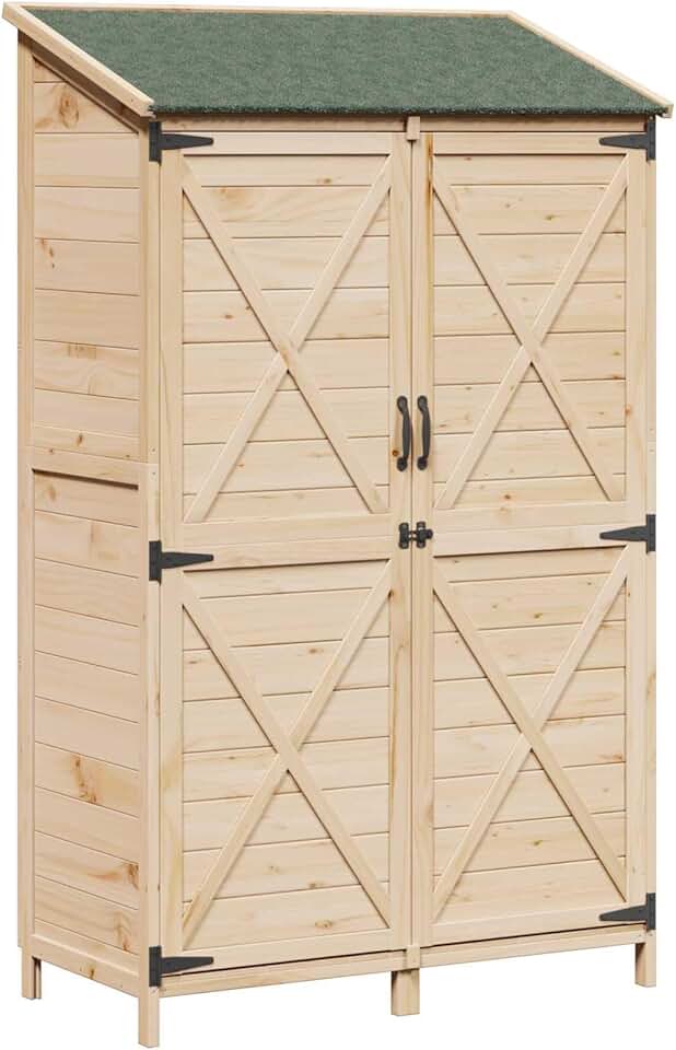 karaca-alisveris - Abri de jardin bois naturel - 106x56x176,5cm - spacieux, aéré, résistant intempéries
