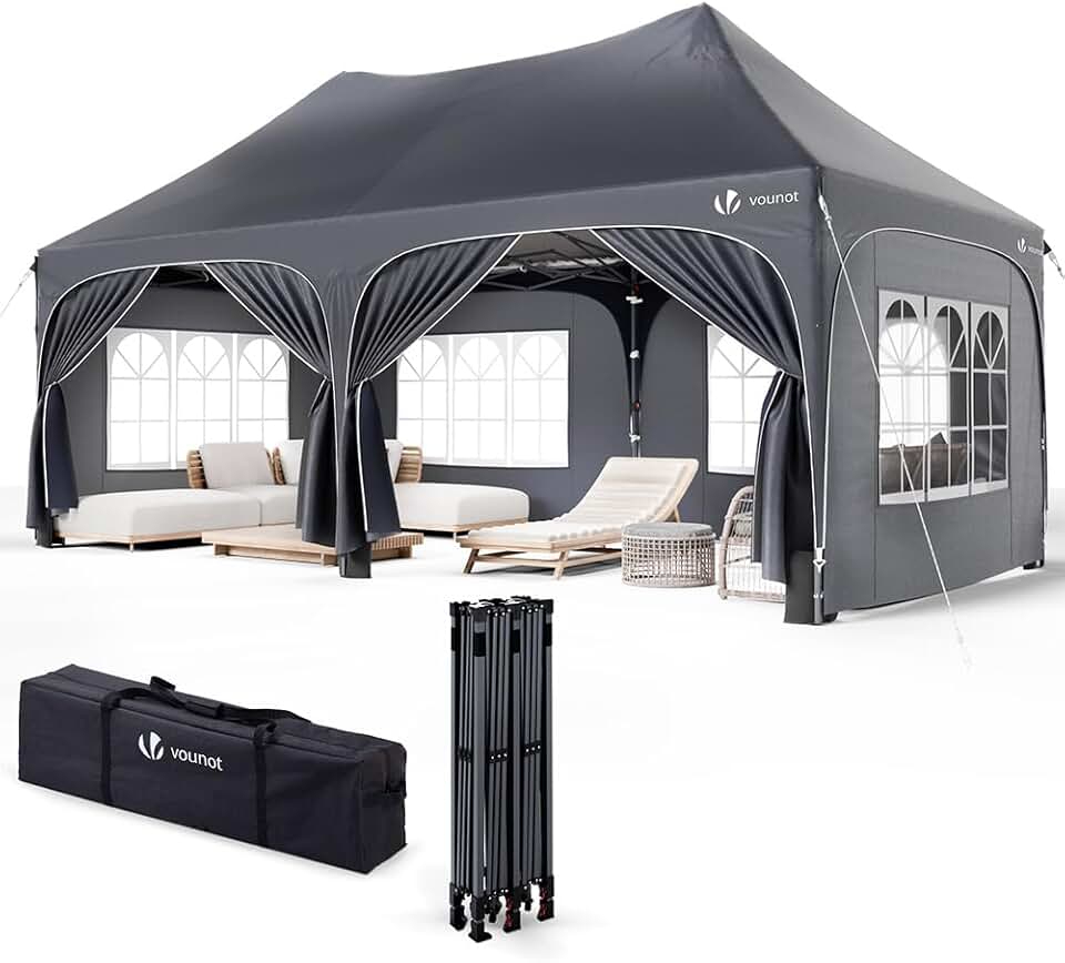 karaca-alisveris - Barnum pliant 3x6m - 6 parois amovibles, sacs de sable, imperméable, anti-UV, gris