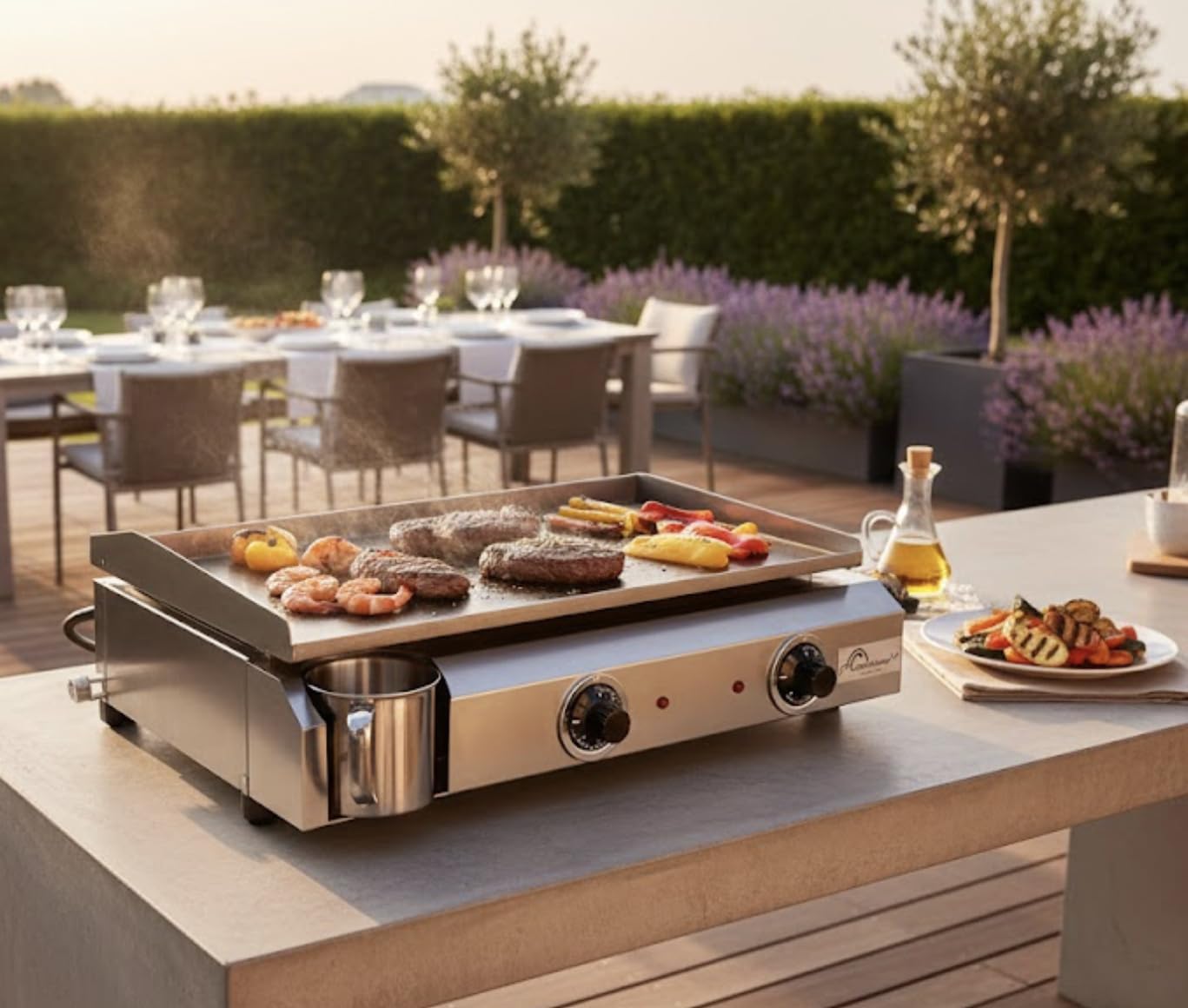karaca-alisveris - Plancha électrique 2 zones inox 3000W, 60x40cm - 8679