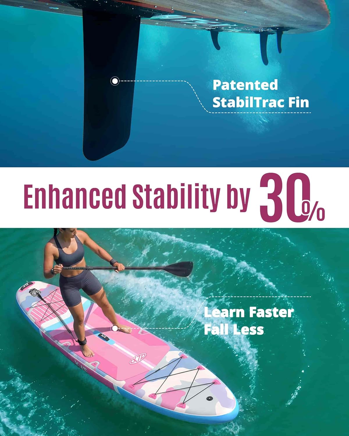 ZLX - Paddle gonflable Extra Large 350x89cm, stable, siège inclus