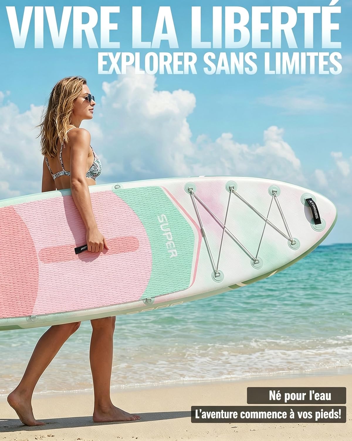 Stand Up Paddle gonflable adulte 320x84cm, 2 places, 200kg, siège kayak