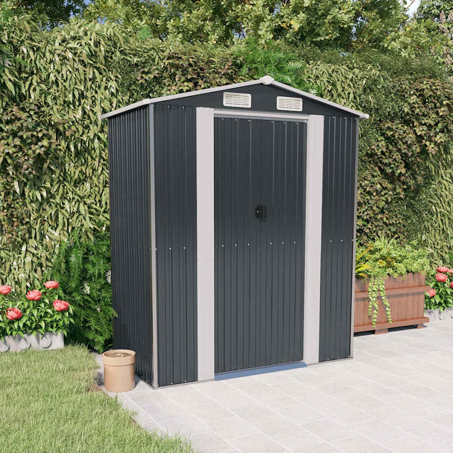 Abri de jardin extérieur acier galvanisé 192x108x223cm, anthracite