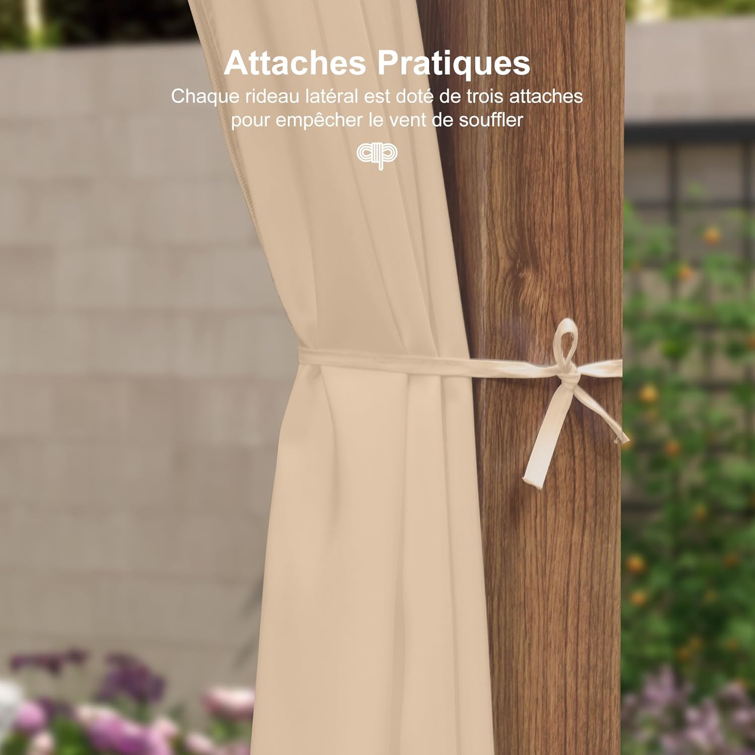 karaca-alisveris - Pergola alu finition teck 4x3m - toile rétractable, rideau, kaki