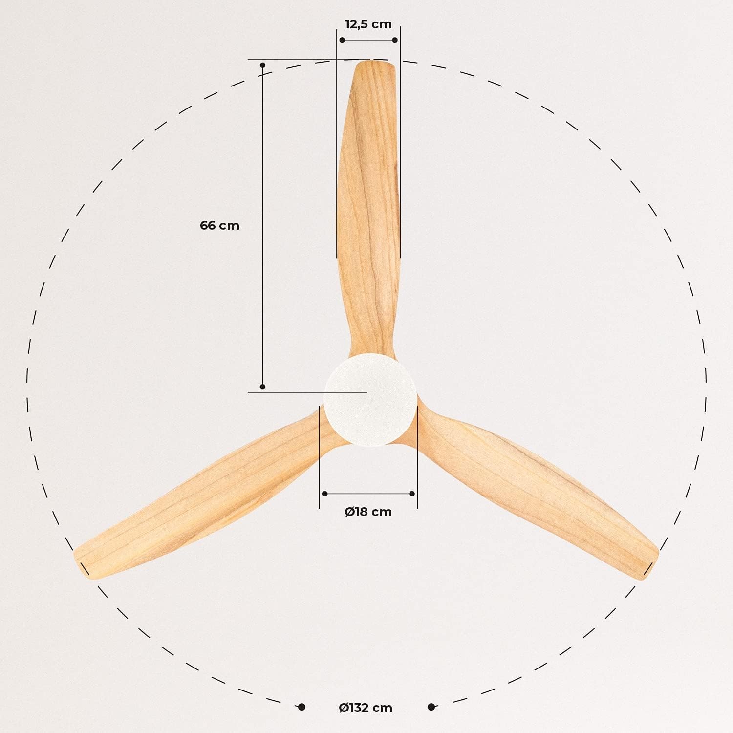 CREATE - Windcalm M - Ø132cm - Ventilateur plafond LED, télécommande, 6 vitesses, été-hiver, blanc bois clair - WINDCALM