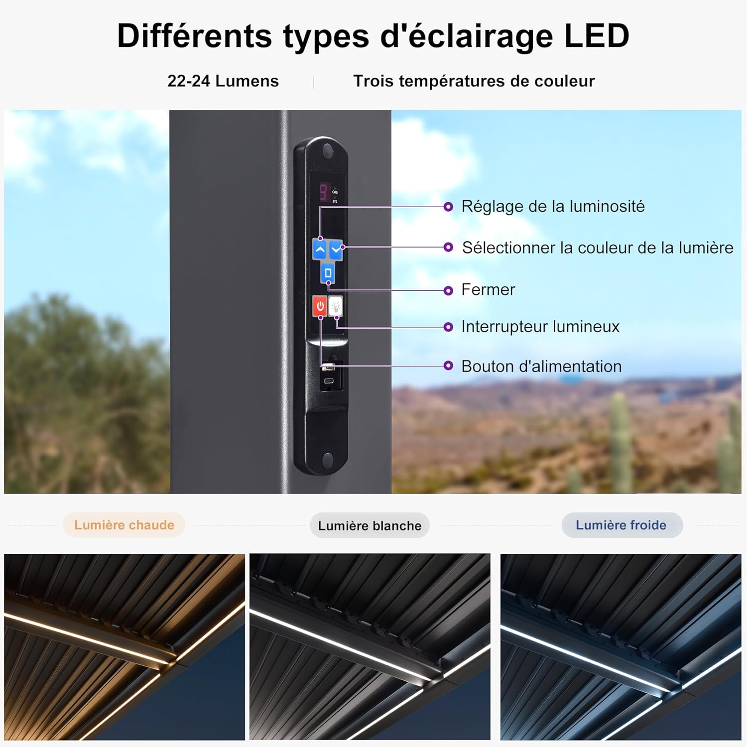 karaca-alisveris - Pergola bioclimatique - 3,5x5,5m - alu, lames LED, étanche
