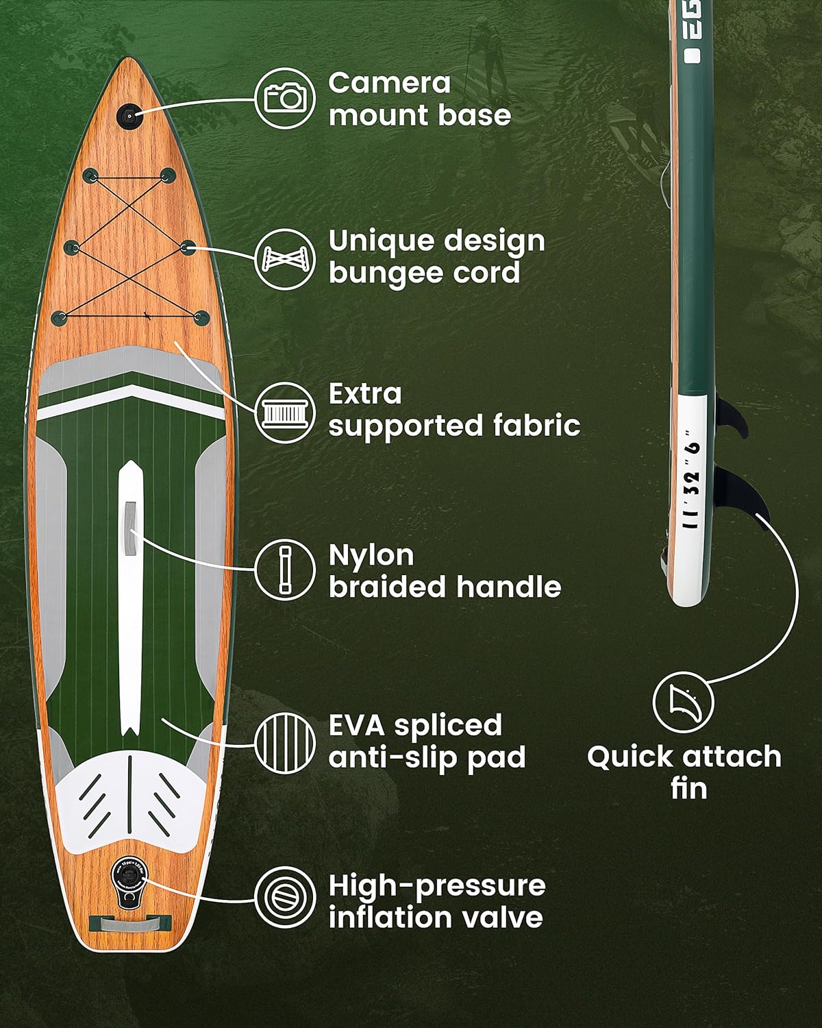 Stand Up Paddle Planche de Surf Gonflable Sup - Accessoires complets pour Planches de pagaie - Pompe à pagaie réglable - Sac à Dos de Voyage - Sangle d'épaule