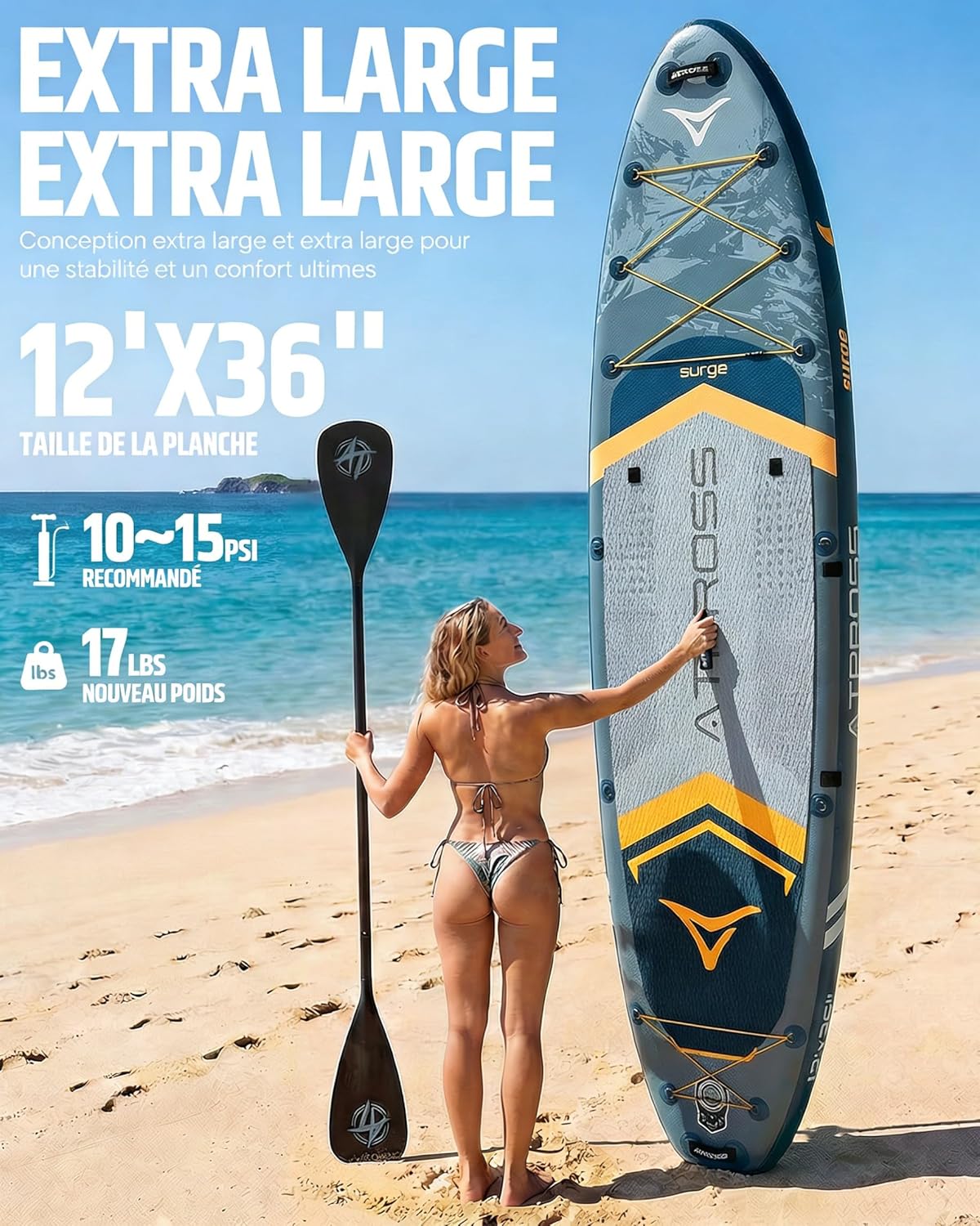 Planche de Paddle Gonflable Adulte avec Siège Kayak & Accessoires, 366x92cm Sup Extra Large & Stable, Charge 240kg, Kayak Gonflable 2 Places pour Yoga, Pêche et Surf