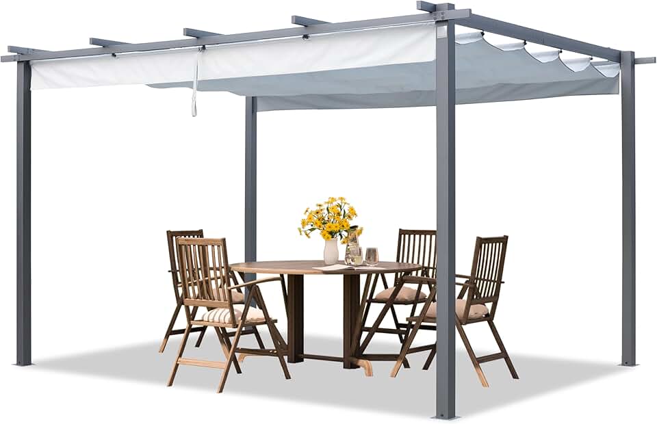 karaca-alisveris - Pergola pavillon série - 3x4 m, toit rétractable, acier, gris