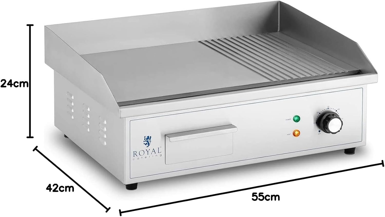 karaca-alisveris - Plancha électrique professionnelle - 548x350 mm - 3000 W, plaque lisse et rainurée - RCPG42-M
