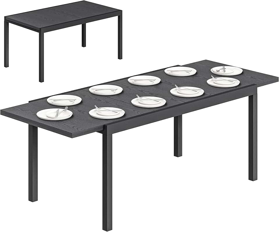 karaca-alisveris - Table Extensible - 154-214 cm - Aluminium bois, pieds réglables, 8-10 pers.