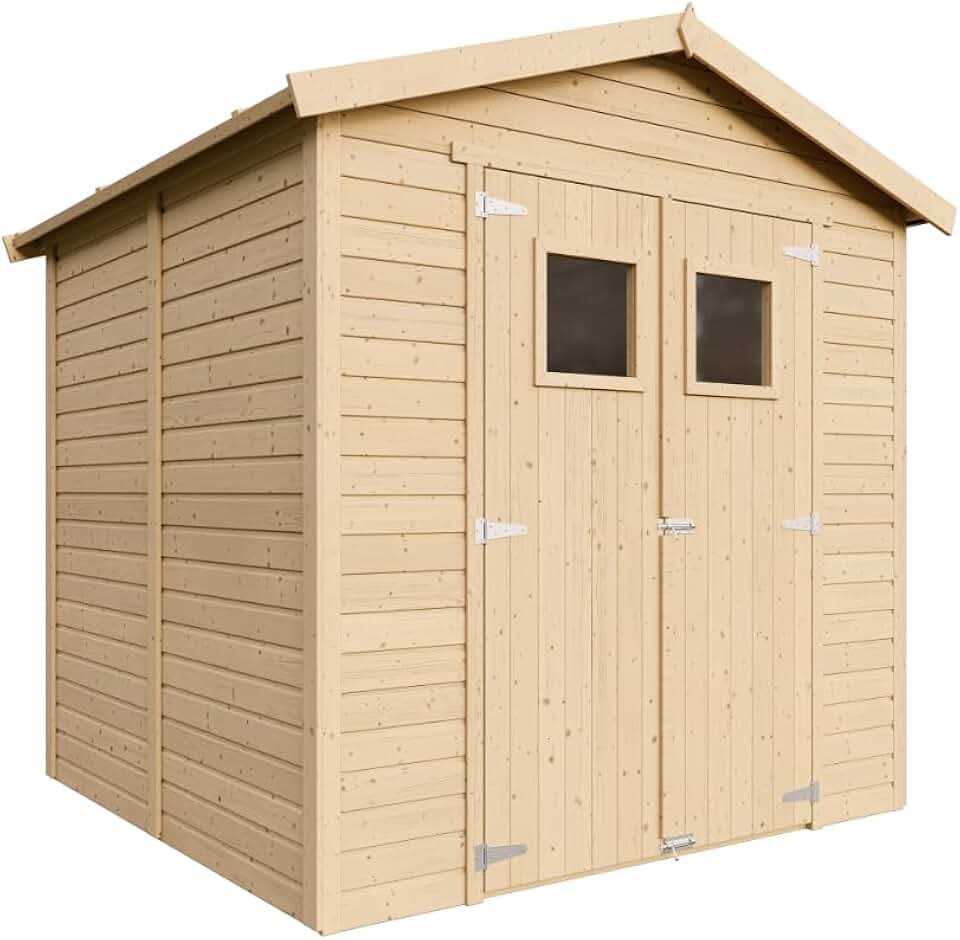 Abri de Jardin en Bois Naturel - Stockage extérieur avec fenêtres H228x222x233 cm/4,2 m² Hangar en Bois Naturel - Atelier Rangement Outils et vélos- karaca-alisveris M351