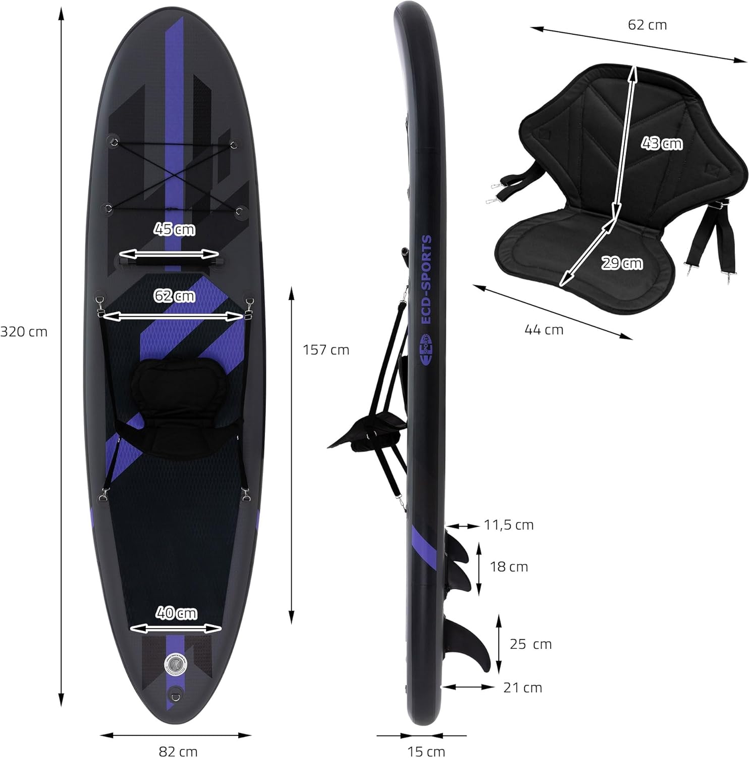 karaca-alisveris - Stand Up Paddle Gonflable - 305/308/320/380 cm - PVC, 120/150 kg, 10/15 cm