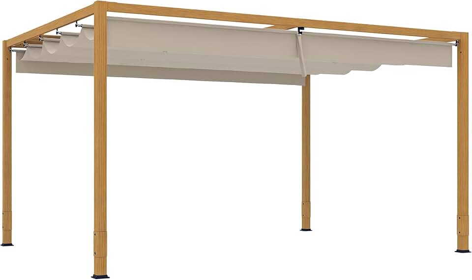 karaca-alisveris - Pergola aluminium série bois naturel - 4x3m - toit rétractable, drainage intégré