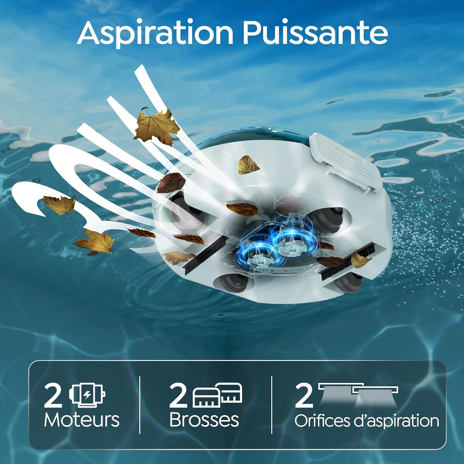 Robot piscine - S2 série - 80m² - double filtration, 90min autonomie