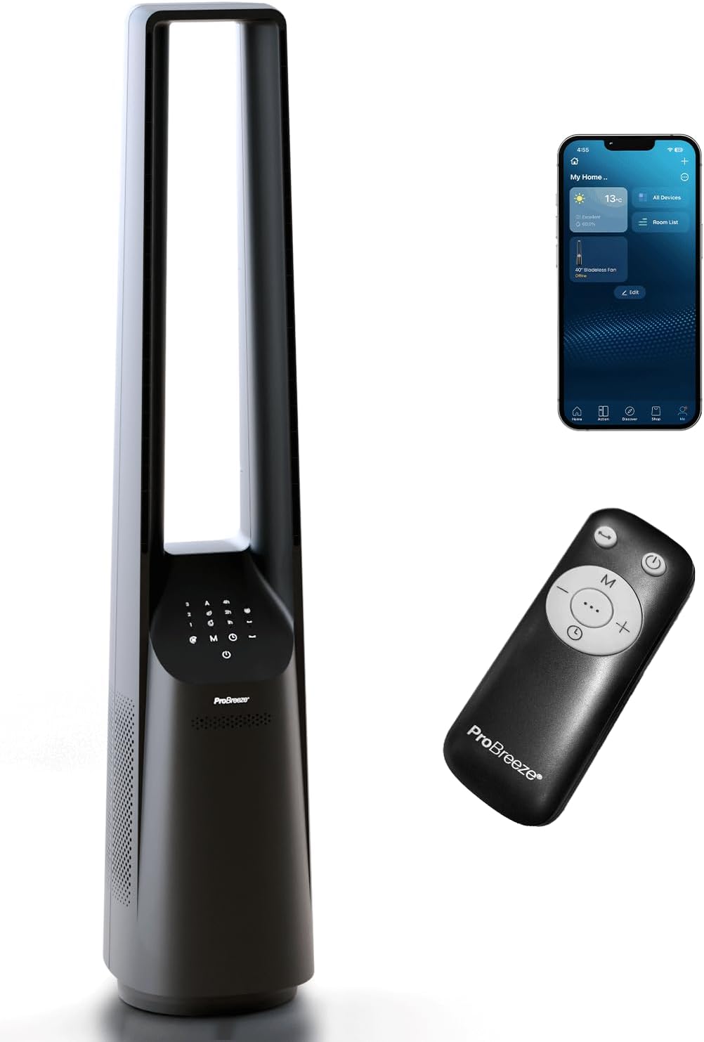 karaca-alisveris - Ventilateur colonne sans pales - 101 cm - WiFi, ultra silencieux, LED, télécommande, 6 vitesses, 5 modes, o