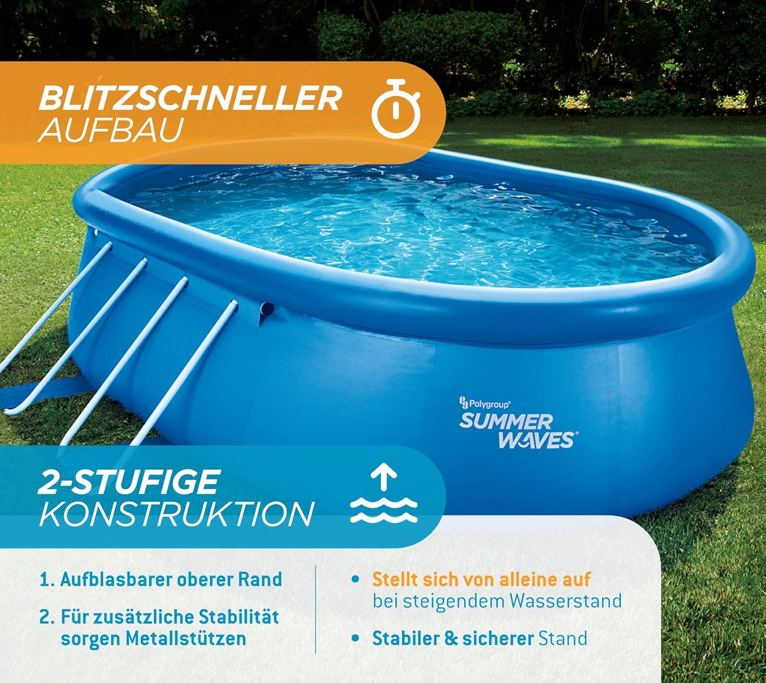 karaca-alisveris Quick Up Kit complet de piscine - Ovale - 457 x 305 x 107 cm - Bleu - Piscine hors-sol et piscine avec pompe à filtre, échelle, tapis de sol et bâche