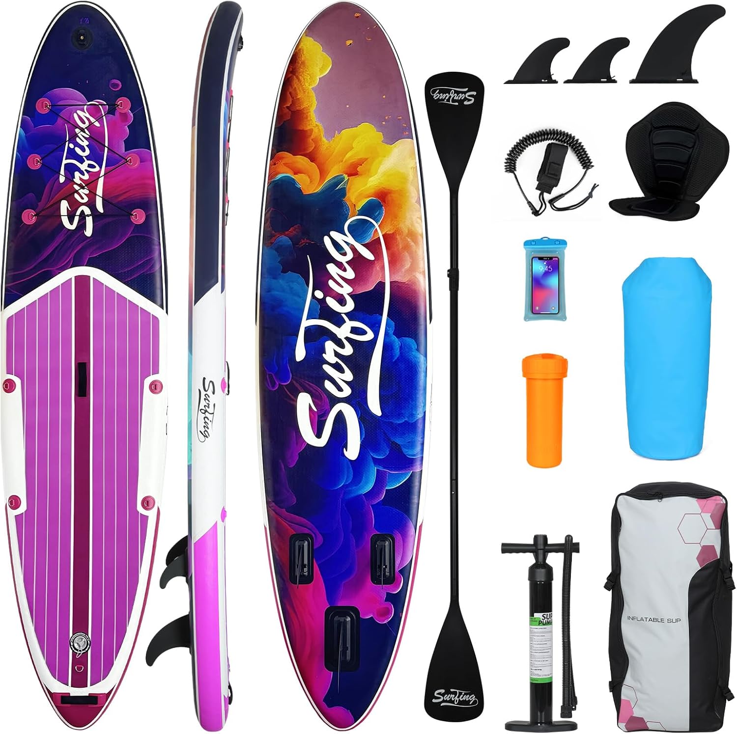 karaca-alisveris - Paddle gonflable 320/335 cm - 2 places, siège kayak, pagaie, pompe, 150 kg