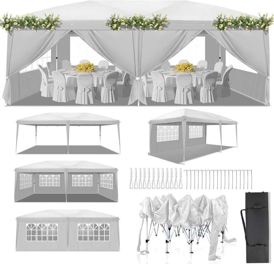karaca-alisveris - Tonnelle pliante 3x6m - acier, 6 côtés, UV 50+, blanc