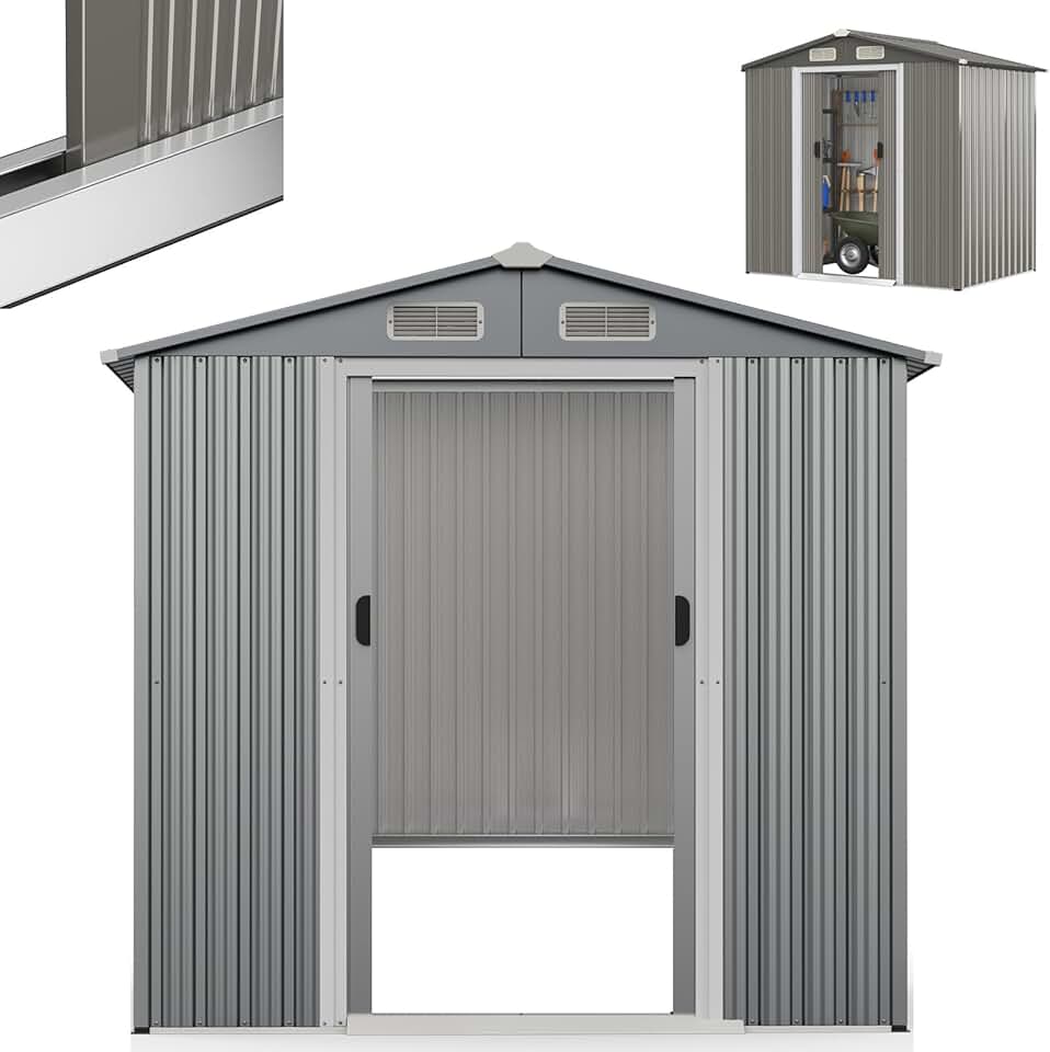 karaca-alisveris - abri de jardin métal - 182x129x186cm - double porte, toit appenti, volets - 3,6M3-2,2M2