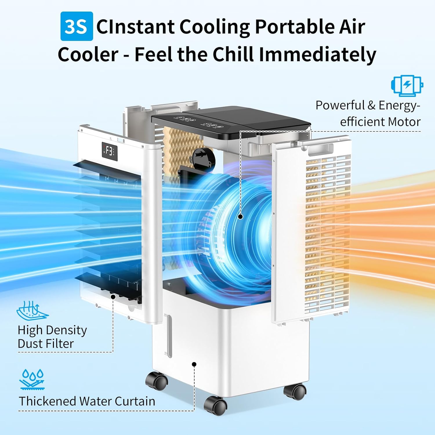 Climatiseur mobile portable 8L, 3 modes, écran, 60W, minuterie 12H