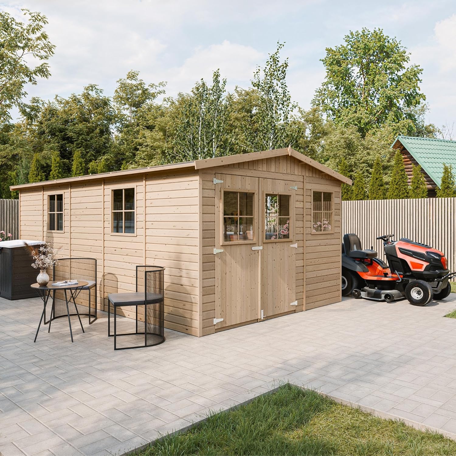 ABRI de Jardin en Bois Exterieur avec Les PLANCHERS IMPRÉGNÉ - Chalet en Pin/épicéa- H226x324x516 cm/15 m²- Construction de Panneaux- Rangement pour vélos, Remise à Outils- karaca-alisveris M337+M337G