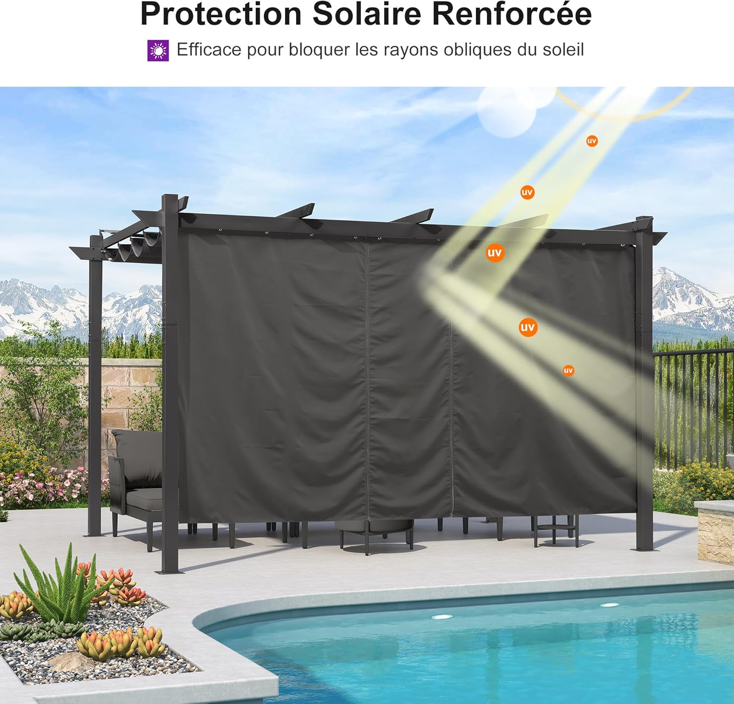 karaca-alisveris - Pergola Aluminium - 4x3m - Rideau, toit rétractable, imperméable