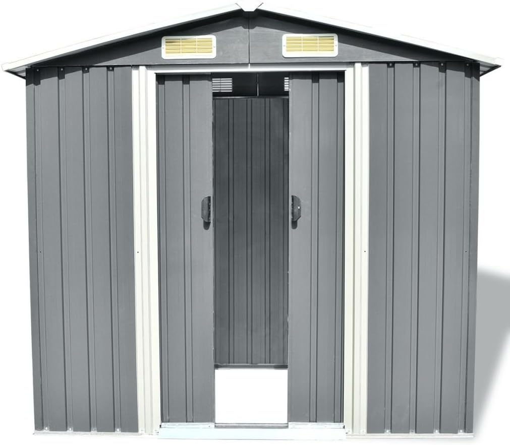 GuyAna Abri de Stockage pour Jardin Métal Gris 204 x 132 x 186 cm,Abris De Jardin,Abri De Stockage pour Jardin,Abri D'Outils De Jardin