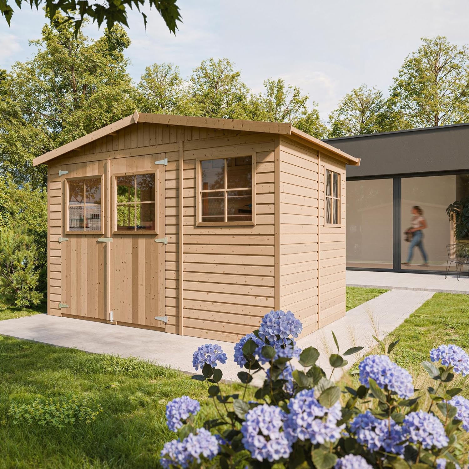 Abri de Jardin en Bois Exterieur avec Les PLANCHERS IMPRÉGNÉ- Cabane de Jardin en Pin/épicéa-H226x324x216 cm/6m2- Construction de Panneaux- Rangement pour vélos, Remise à Outils- karaca-alisveris M334+M334G