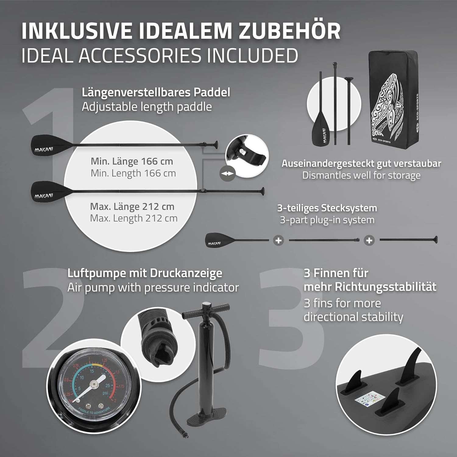 karaca-alisveris - Stand Up Paddle Gonflable - 305/308/320/380 cm - PVC, 120/150 kg, épaisseur 10/15 cm