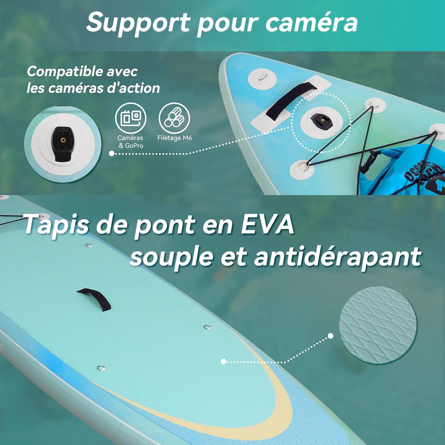 karaca-alisveris - paddle gonflable adulte - 320/335cm - 2 places, siège kayak, pagaie alu, support caméra, pompe, 150 kg