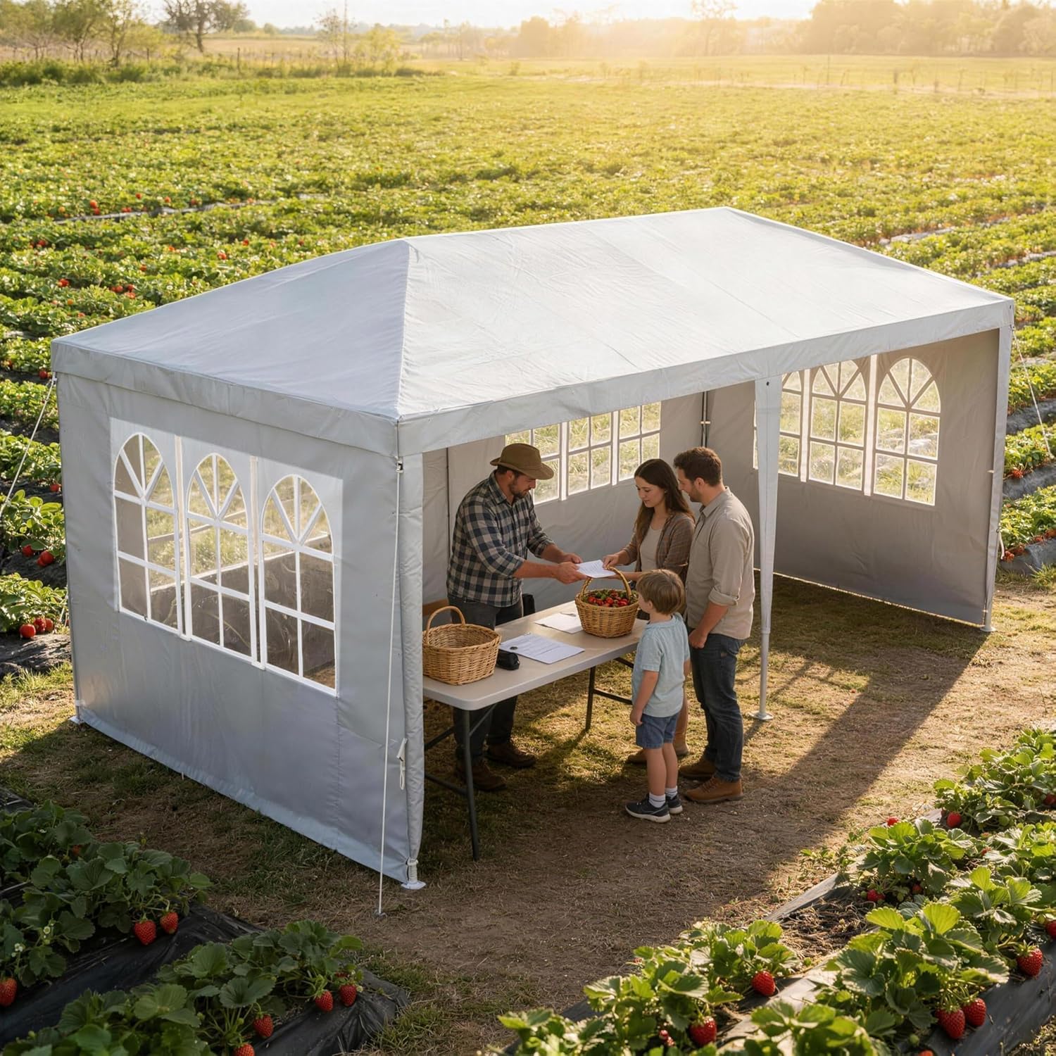 LZQ - Tonnelle de jardin, 3x6m, imperméable, 6 parois, avec fenêtres